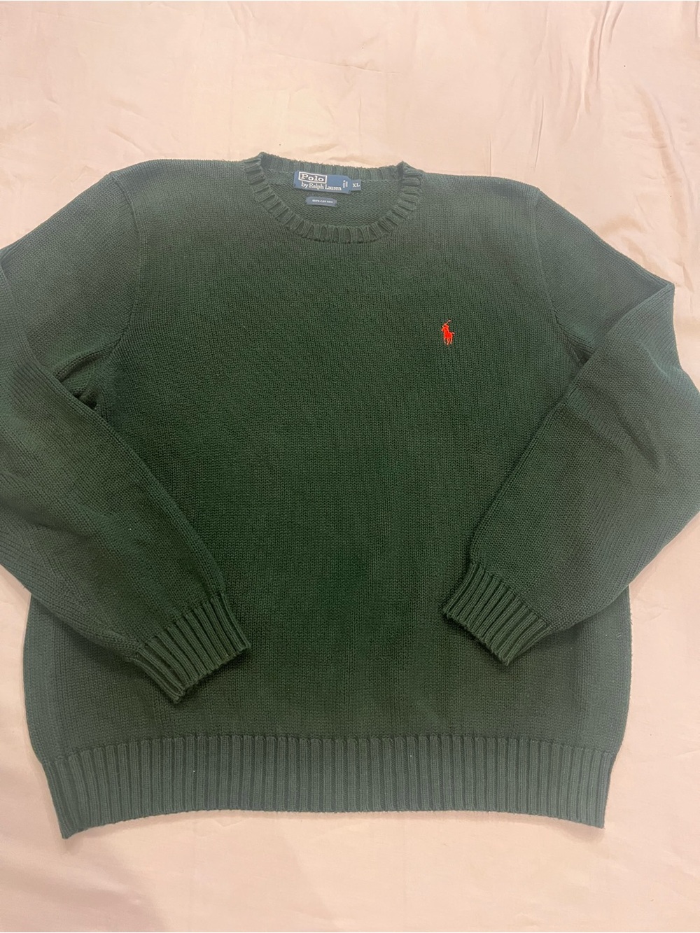 Ralph Lauren Dark Green Crewneck Sweater XL with Red Pony